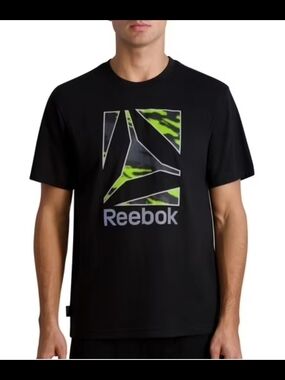 Reebok Black Short-Sleeve Tee with Neon Green Logo
